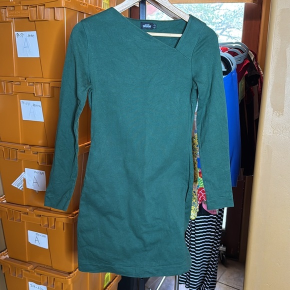 Kate Spade Saturday Dress 100% Cotton Hunter Green Asymmetrical Neck Size Small - Picture 2 of 6